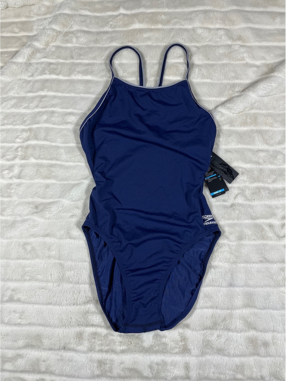 NWT Speedo Women's M/10 Endurance Navy Blue One Piece Beach Cruise Pool Swimsuit